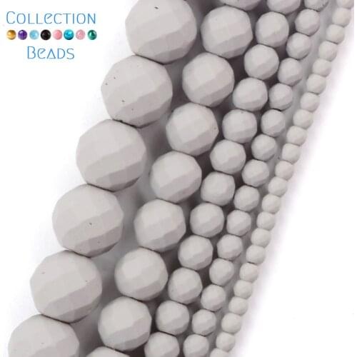 Natural Stone Light Gray Rubber Faceted Hematite Round Spacer Loose Beads For DIY Jewelry Making Necklace Bracelet Accessories