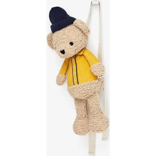 2021 New Curly Bear Bag Cartoon Cute Plush Shoulder Childrens Bag Boys and Girls Bag