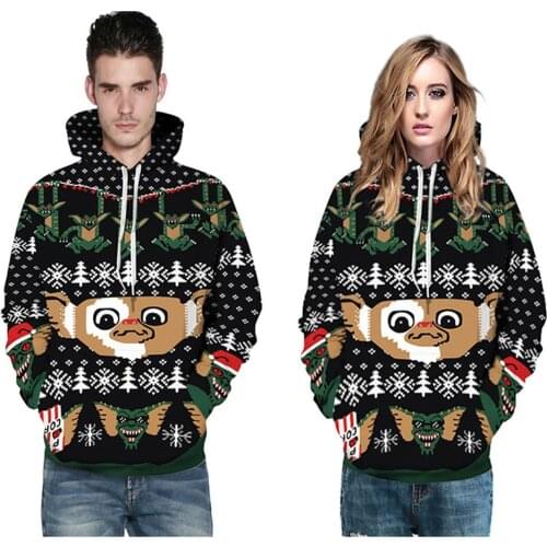 Autumn Ladies Hooded Sweater Ugly Santa Claus 3D Digital Print Pullover Casual Loose Couple Sweater Funny Santa Hooded Sweater