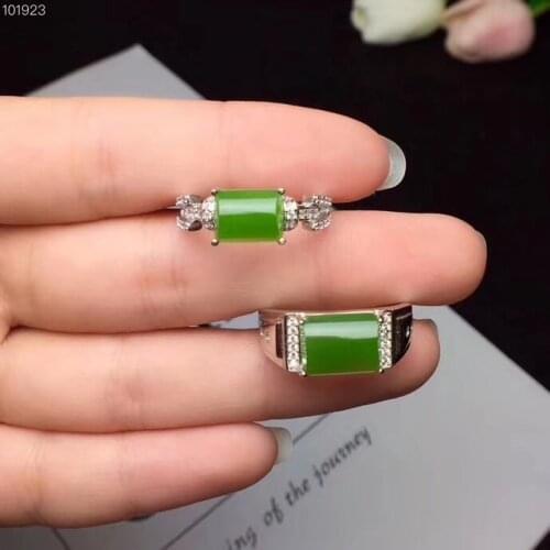 Couple Rings Set Natural Hetian Jasper Lovers Ring Free shipping Finger ring Natural real Hetian Jasper 925 sterling silver