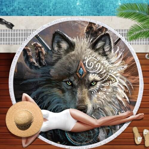 Wolf pattern Fringed beach towel Pareo beach Beach cover up Microfiber towel Towels Beach mat Bath towel microfiber towel towel