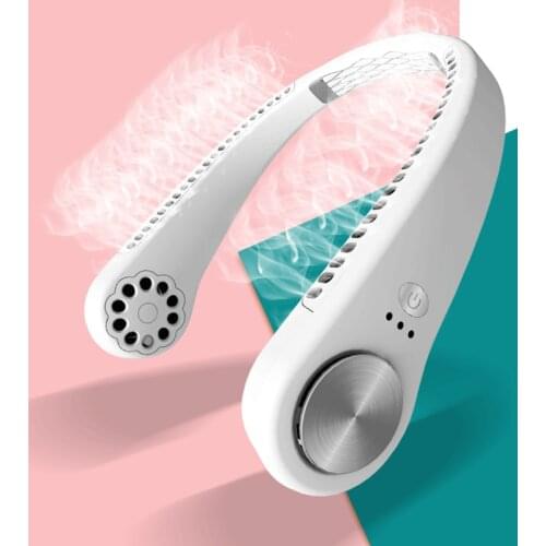 Portable Mini Bladeless Fan Neck Fan 2000mAh USB Rechargeable Fan Mute Sports Wearable Neckband Fans for Home Outdoor Cooling