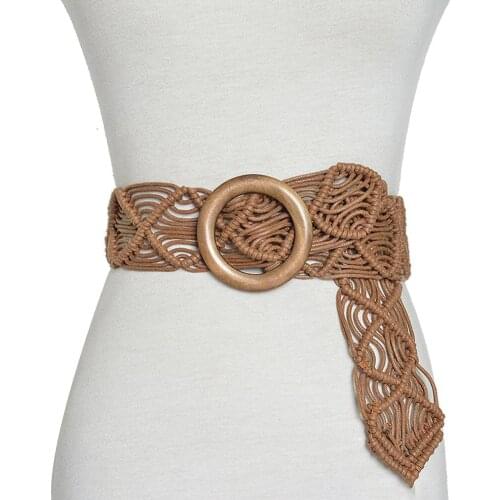 Retro Round Wooden Buckle Handmade Braided Women Waistband Waist Strap Belt women belt Apparel Accessories