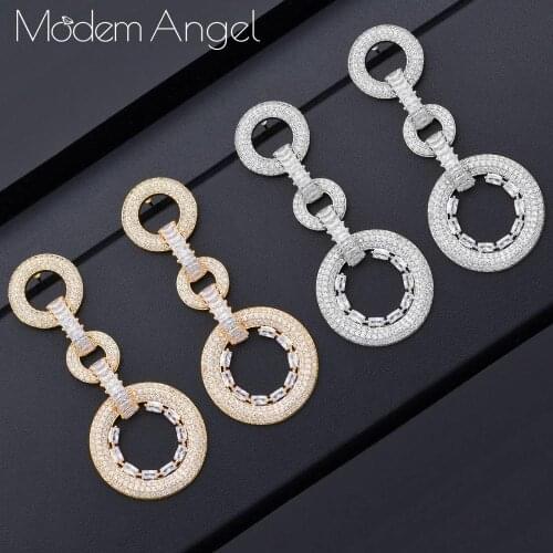 ModemAngel Luxury round drop Full Micro Cubic Zirconia Women Bridal Wedding Engagement Earring Jewelry