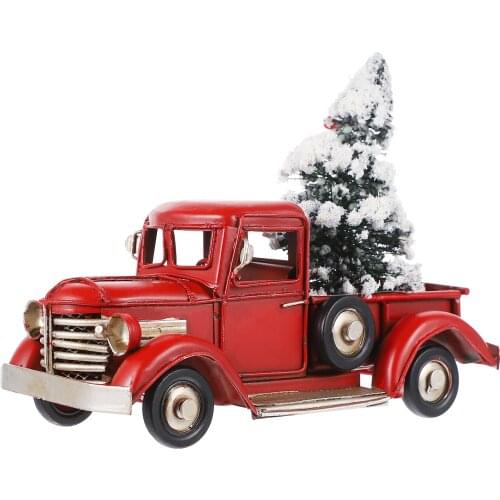 Christmas Vintage Truck Ornament Iron Novel Pickup Truck Model with Xmas Tree