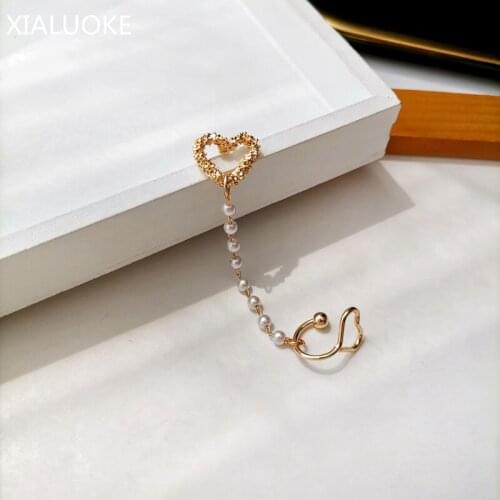 XIALUOKE S925 Needle Fashion Pearl Chain Hollow Out Relief Heart Ear Bone Earring For Women Elegant Earclip Earrings Jewelry