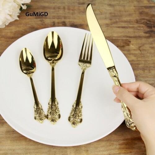 High Grade Cutlery Gold Matte Gold Stainless Steel Food Silverware Dinnerware Utensil Kitchen Dining Wedding