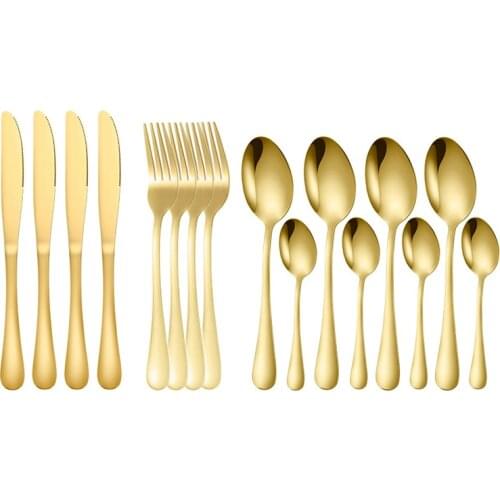 Tablewellware Gold Cutlery Sets Fork Spoon Knife Dinnerware Set 16 Pcs Kitchen Portable Silverware Box Eco Friendly Cubiertos