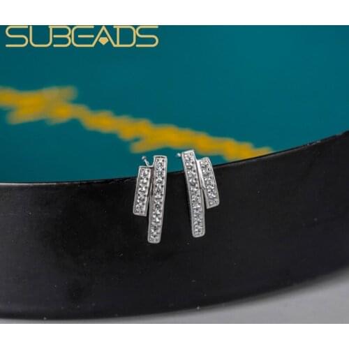 Subeads Real 925 Sterling Silver Crystal Double One Font Stud Earrings For Women Girls Simple Geometric Earrings Jewelry Gifts