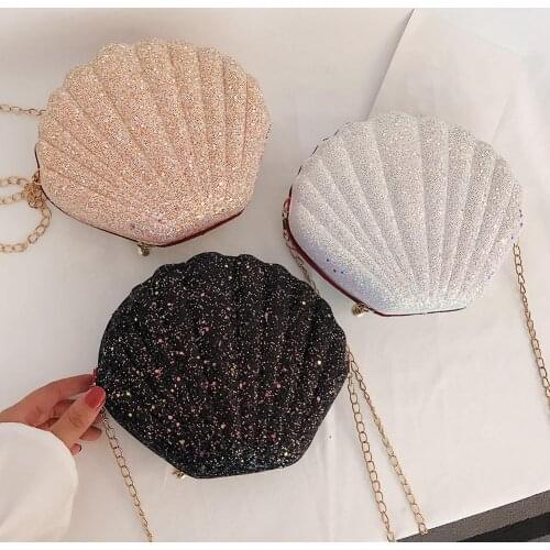 Cute Sequins Shoulder Messenger Handbags Casual Women Chain Small Shell Crossbody Bags Phone Money Pouch