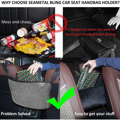 Bling Diamond Crystal Car Seat Back Organizer Bag Storage Luxury Car Multi-Pockets Tidying Stowing Backseat Car Decor X9S5
