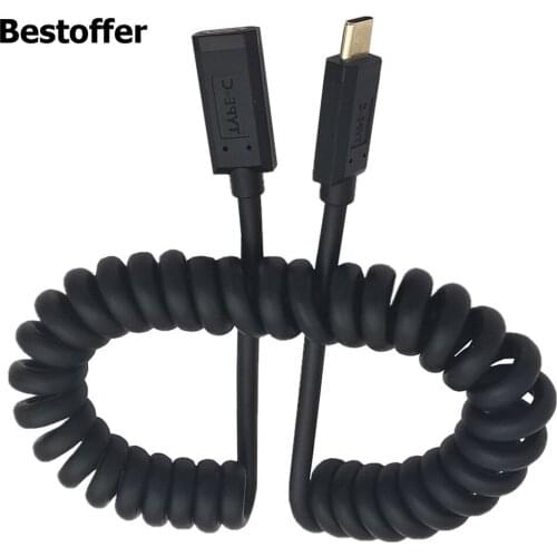 USB3.1 Type C Coiled Spring Spiral Extension Cable Male to Female Charging & Sync 3A 480 Mbps