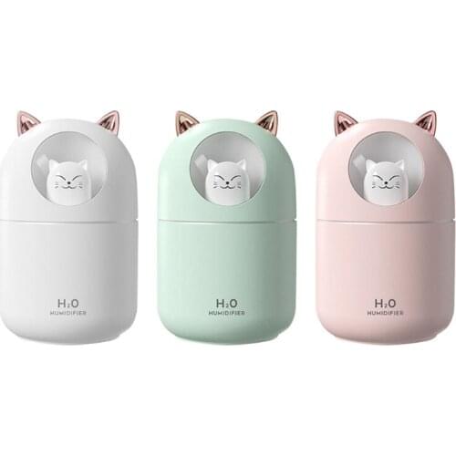J0PE 300ml Cute Pet Humidifier with Colorful Atmosphere Lights Cool Mist Humidifier for Office Home Bedroom Baby Room