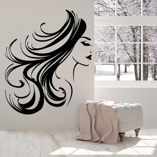 Girl Face Wall Decal Woman Long Hair Hairstyle Makeup Room Beauty Salon Interior Decor Vinyl Window Stickers Bedroom Mural C034