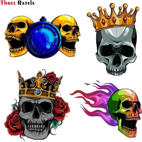 Three Ratels FC158 Waterproof Cool King Skull Car Sticker Decal for Skateboard Laptop Suitcase Car Accessories for BMW AUDI