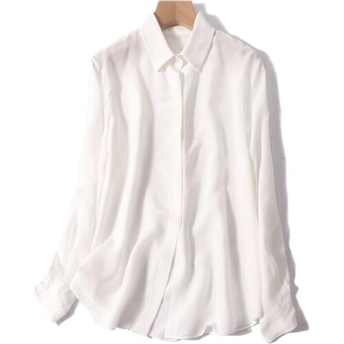 Women Summer 100% Silk Simple Solid Blouse Long sleeve office wear casual natural silk blouses print real silk shirt tops