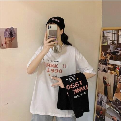 Cotton Women T -shirt Summer Short Sleeve Round Neck Harajuku 1990 letter Printing Tee Casual Fashion Female Tops
