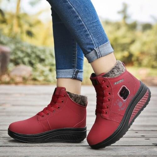 Women boots 2021 new winter shoes woman ankle boots plus size pu winter boots women sneakers pu plush warm lace up winter shoes