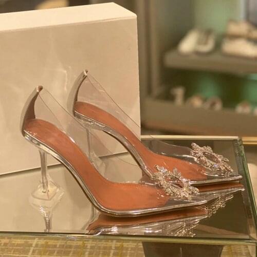 2021 Transparent PVC Sandals Women Pointed Clear Crystal Cup High Heel Stilettos Sexy Pumps Summer Shoes Pointed Toe Women