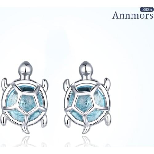 ANNMORS Stud Earrings Ocean Blue Turtles 925 Sterling Silver Glass Stone Lovely Animal Women Girl Trendy Jewelry Gifts Earrings