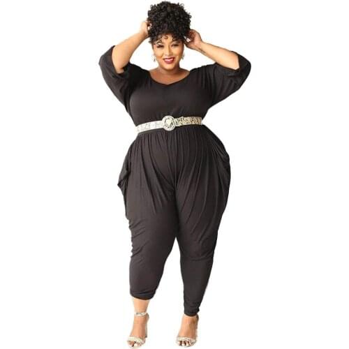 Womens Jumpsuit Extra Large Clothing New Fashion Popite Autumn And Winter Solid Half Sleeve Round Neck Casual Home