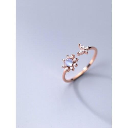 925 Sterling Silver Butterfly Sun Flower Adjustable Ring For Women Female Korean Version Simple Zircon Rose Gold Color J8578
