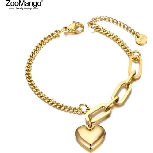 ZooMango Titanium Stainless Steel Bohemia Beach Chain Bracelet For Women Girl Fashion Love Heart Charm Bracelet Pulseras ZB20149