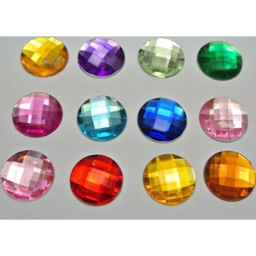100 Mixed Color Acrylic Flatback Rhinestone Faceted Round Gems 14mm No Hole