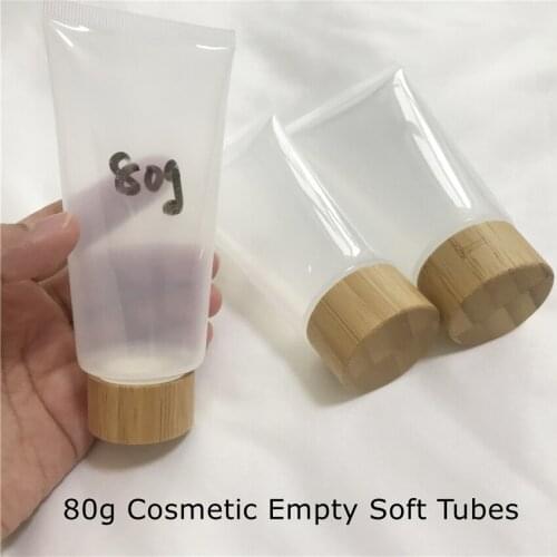 25/50pcs 80g Cosmetic Natural Bamboo Cap Clear Soft Tub 80ml Cream Makeup Squeeze Soft Tube Lotion Refillable Bottles Bamboo Lid