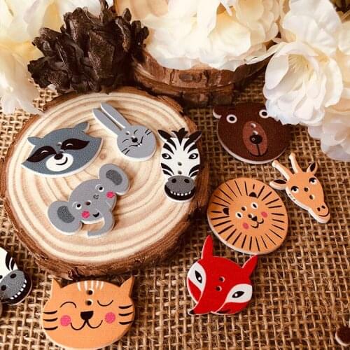 50pcs Cute Cartoon Animal Wood Buttons 2 Holes Sewing Scrapbooking Knitting Needles Clothes Button Children DIY Craft Supplies