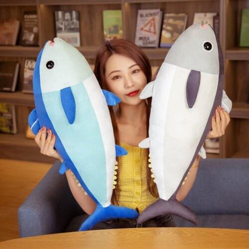 65cm Creative Blue Gray Tuna Plush Stuffed Toy Hug Decoration Childrens Pillow Birthday Gift
