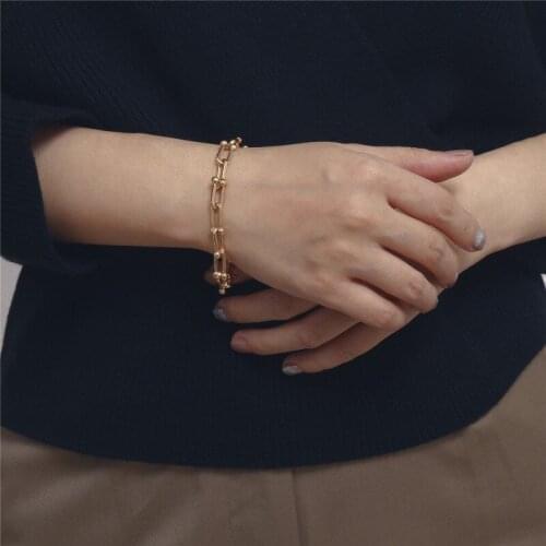 Punk Lock Chain Bracelets For Women Gold Color Armband Charm Rock Twisted Chunky Link Chains Bracelet Fashion Jewelry