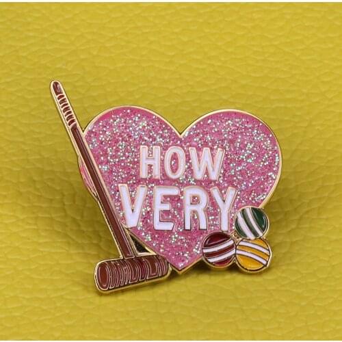 Heathers how very glitter enamel pin pink heart shape brooch golf sports badge sisters friends gift women accessory