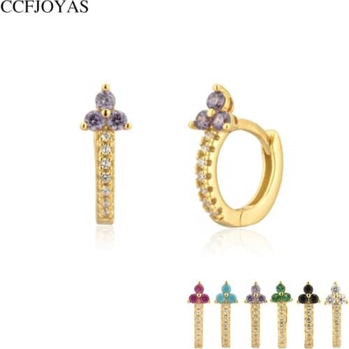 CCFJOYAS European and American Three Zircon Small Hoop Earrings 925 Sterling Silver Hoop Earrings for Women Fashion Jewelry