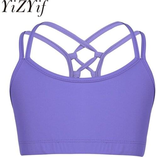 Kids Girls Ballet Dancewear Crop Tops Jazz Criss Cross Back Tanks Bra Tops Crop Top for Ballet Dance Stage Performance Workout
