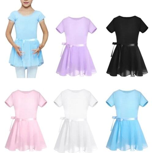 Kids Cotton Short Sleeve Ballet Tutu Dress Ballerina Dance Leotard with Chiffon Ballet Dancewear Girl Gymnastics Leotard Set