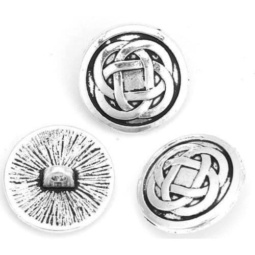 DoreenBeads Zinc Based Alloy Metal Buttons For Clothing Jeans Round Antique Silver Color Chinese Knot Carved 17mm Dia., 30 PCs