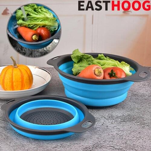 Foldable Silicone Colander Fruit Vegetable Washing Basket Strainer Collapsible Drainer With Handle Kitchen Tools