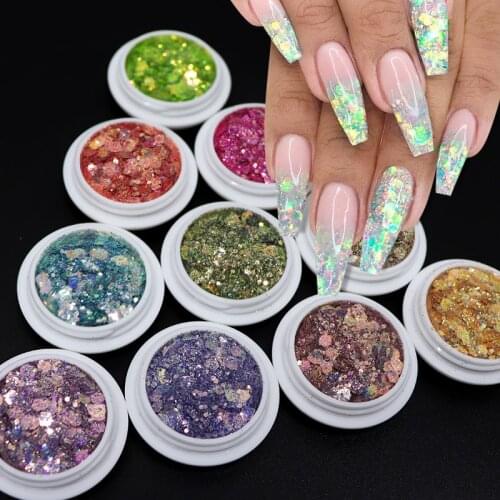 Holographic Nail Art Sequins Nails powder Mixing Coarse Loose Pigment Dust Glitter Hexagonal Colorful Sequin Nail art deco