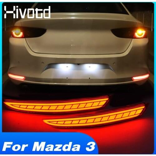Hivotd For Mazda 3 2019 2020 2021 Accessories Rear Fog Lamp Brake Light LED Dynamic Turn Signal Lights Reflector Modification