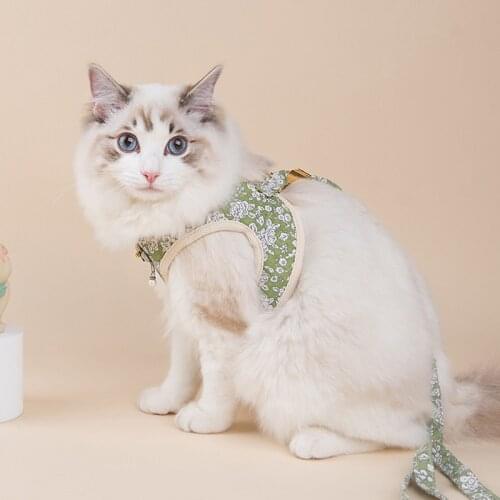 Cotton and Floral Cat Harness And Leash Breathable Kitten Cat Harnesses Small Dog Puppy Harness For French Bulldog Chihuahua Pug