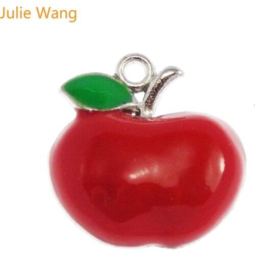 Julie Wang 15PCS/lot Zinc Alloy Red Apple Shape Pendant Charms Necklace Bracelet Hanging DIY Crafts Jewelry Finding Accessories