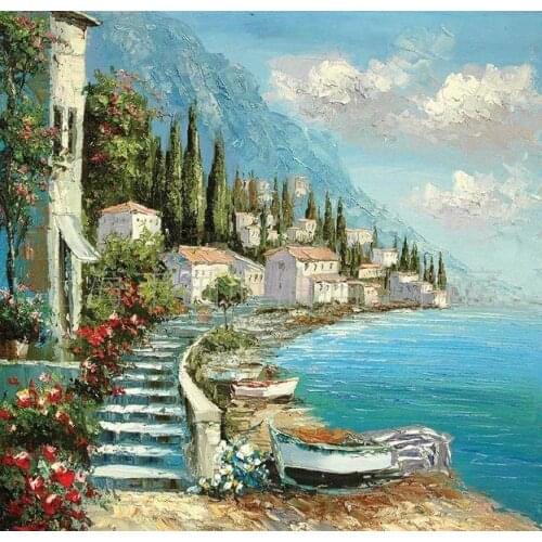 Seaside scenery oil painting Arts Handmade Needlework Embroidery DIY Cross Stitch Kit Crafts 14CT Unprinted Home decoration