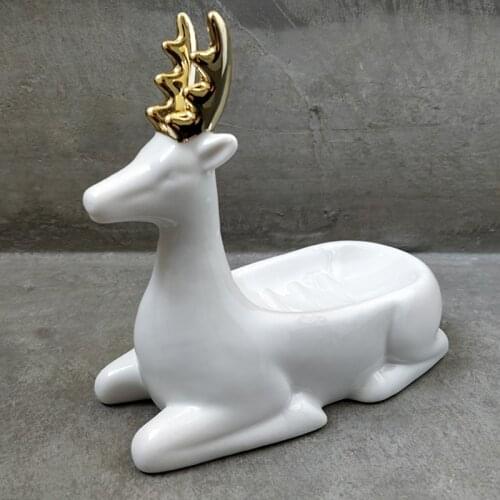 Ceramic Deer Soap Box Household Commodity Bathroom Decoration Drain Soap Tray Jewelry Frame Decoration