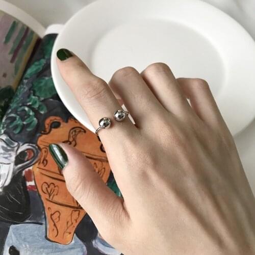 Minimalism Authentic S925 Sterling Silver Jewelry Smooth Double SMALL Round Ball Lucky open ring knuckle high quality J457