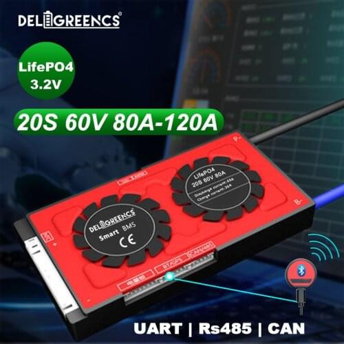 LifePO4 20S Smart BMS 80A 100A 120A with Bluetooth Android APP for 60V LifePO4 Battery Pack UART CAN RS485 Communication