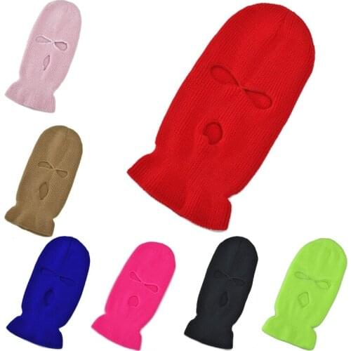 Men Women Balaclava Mask Three Hole Full Face Covering Neon Solid Color Knitted Winter Warm Outdoor Cycling Ski Windproof Beanie