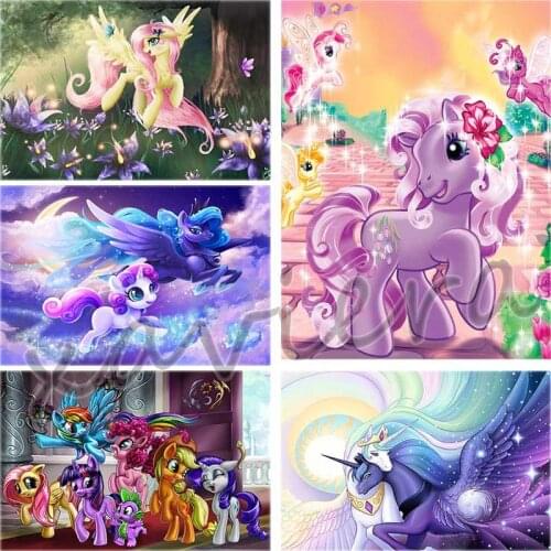 Xaviera 5D Diy Diamond Painting Pony Princess Cartoon Unicorn Cross Stitch Full Square Drill Embroidery Kits Rhinestone Crafts