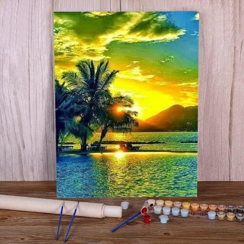 Seaside Landscape DIY Paint By Numbers Complete Kit Acrylic Paints 40*50 Canvas Pictures Loft Wall Picture For Wholesale