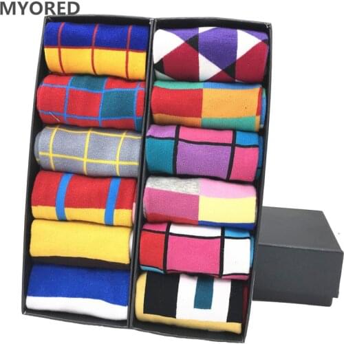 MYORED 12pairs/Lot Mens Socks Calcetines Hombre fashion wedding gift men casual socks for autumn winter warm christmas gift